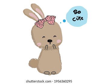 bunny hand drawn cartoon,rabbit vector illustration for print, web, mobile,fabric and infographics isolated on white background.Cute bunny cartoon .Character animal .