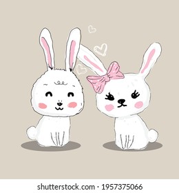 bunny hand drawn doodle cartoon,rabbit vector illustration for print, web, mobile and infographics isolated on white background.Cute rabbit cartoon character.