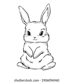 Bunny Hand Drawn isolated on white background. Print design rabbit. Children Print on t-shirt. Vector Print