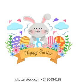 Bunny hand drawn watercolor illustration for easter day