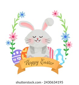 Bunny hand drawn watercolor illustration for easter day