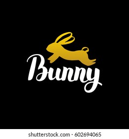 Bunny Handwritten Calligraphy. Vector Illustration of Lettering Easter Holiday Design Element.