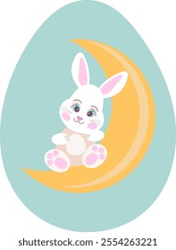 bunny  happy earster, rabbit blue egg, moon night