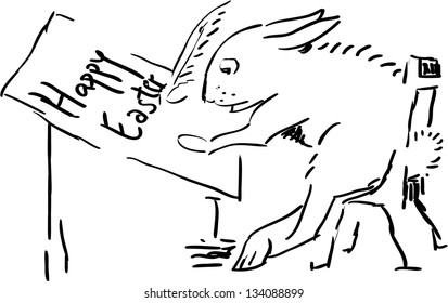 Bunny - Happy easter - outline illustration, vector