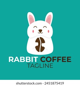 bunny hare rabbit coffee logo vector icon illustration. rabbit Logo. rabbit logo holding coffee beans, logo for a coffee shop or cafe.