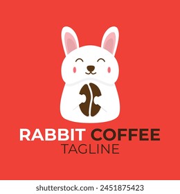 bunny hare rabbit coffee logo vector icon illustration. rabbit Logo. rabbit logo holding coffee beans, logo for a coffee shop or cafe.