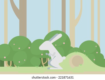 Bunny hare rabbit flat design cartoon vector wild animal in the forest. Flat zoo children collection.