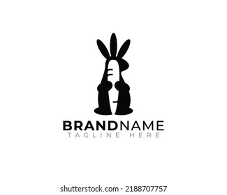 bunny hare rabbit holding carrot illustration in simple modern black flat style