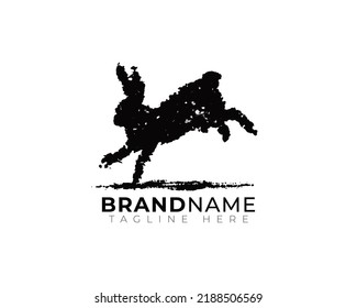 bunny hare rabbit running jumping illustration in black splash splat grunge textured liquid paint stain