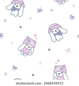 Bunny in a hat, vector seamless funny pattern