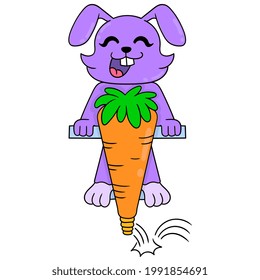bunny having fun jumping in carrot jumper, vector illustration art. doodle icon image kawaii.
