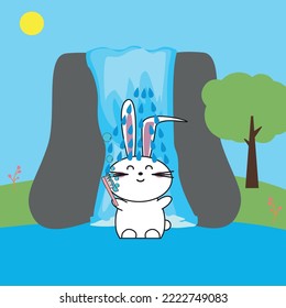 Bunny Having a Shower in a Cascade