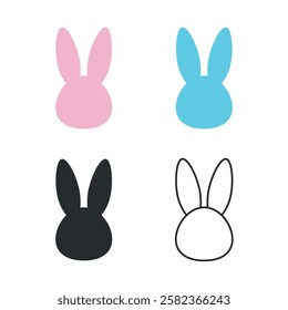 Bunny head with ears icon, rabbit ear silhouette, Easter hare ears. Cute bunny ears for Easter, rabbit mask on transparent background, for greeting card.