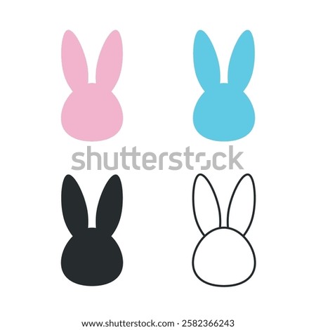 Bunny head with ears icon, rabbit ear silhouette, Easter hare ears. Cute bunny ears for Easter, rabbit mask on transparent background, for greeting card.