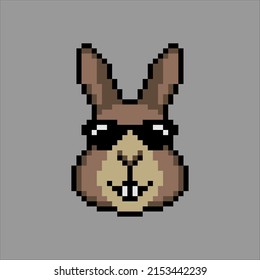 Bunny head with pixel art. Vector illustration.