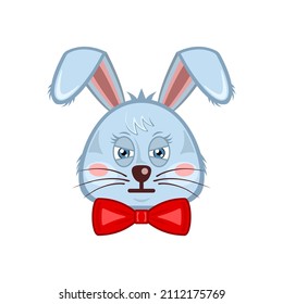 Bunny head rabbit face squint cartoon isolated white background