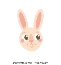 Bunny head. Rabbit, hare. Cute vector hand drawn illustration. Baby nursery and kids products design.