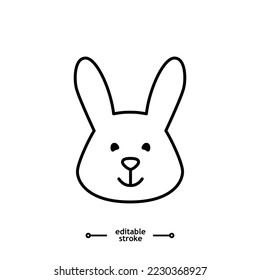 bunny head, rabbit head icon symbol logo illustration,editable stroke, flat design style isolated on white