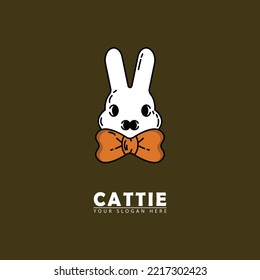 bunny head tie mascot logo vector icon. vector illustration of bunny head combination bow tie, simple flat design. great for professional and nature pet business etc.