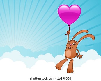 Bunny with heart balloon background - vector