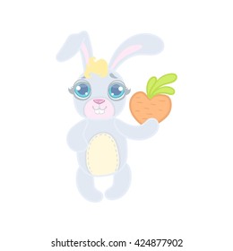 Bunny With A Heart Shaped Carrot Outlined Illustration In Cute Girly Cartoon Style Isolated On White Background