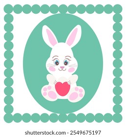 bunny with heart valentines dayб blue, white, pink
