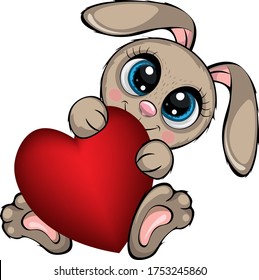Bunny with heart. Vector cute bunny valentines day card.