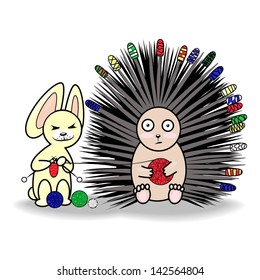 Bunny helps other hedgehog