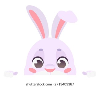 Bunny hiding. Cute white rabbit playing character