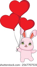 Bunny Holding Balloon Vector Valentine Day Illustration