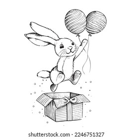 Bunny holding balloons jumping