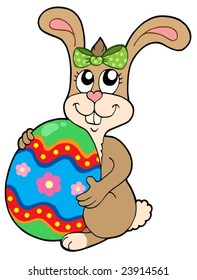 Bunny holding big Easter egg - vector illustration.