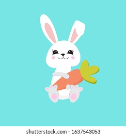 Bunny holding a carrot. Easter bunny. Happy bunny. Happy Easter - Vector