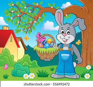 Bunny holding Easter basket theme 2 - eps10 vector illustration.