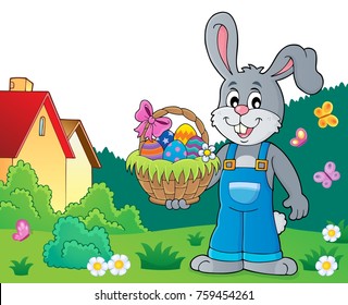 Bunny holding Easter basket theme 7 - eps10 vector illustration.