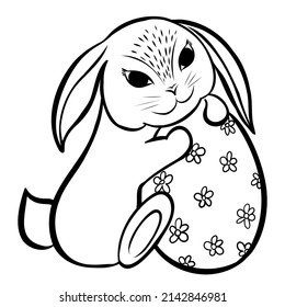 Bunny holding easter egg with floral ornament.Happy easter greeting card. Rabbit silhouette vector illustration isolated on white backgroud. 
Suitable for svg cricut and post card design 
