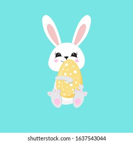 Bunny holding an Easter egg. Easter bunny. Happy bunny. Happy Easter - Vector