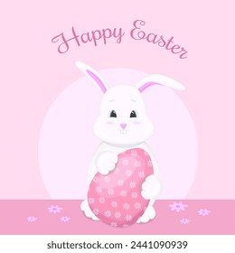 Conejito sosteniendo un huevo de Pascua. Feliz Pascua. Ilustración de vector