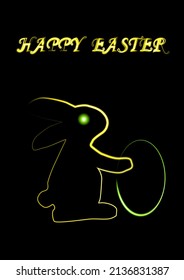  Bunny holding an Easter egg with a neon effect and the inscription Happy Easter.