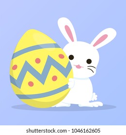 bunny holding easter egg, easter rabbit, happy easter, vector illustration