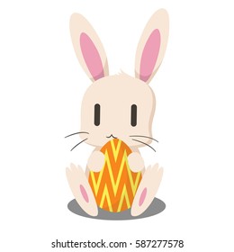 bunny holding easter egg, easter rabbit, happy easter, vector illustration