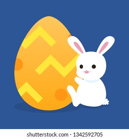 bunny holding egg, happy easter, vector illustration