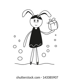 Bunny holding a gift for a holiday