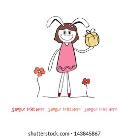 Bunny holding a gift for a holiday