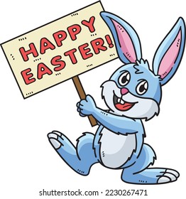 Bunny Holding Happy Easter Cartoon Clipart