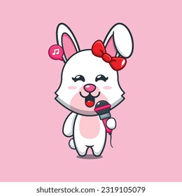 bunny holding microphone cartoon vector illustration.