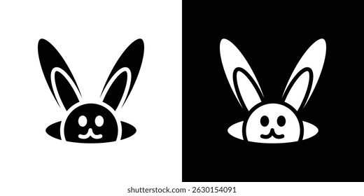 Conejito en concepto de icono de agujero, Ilustración vectorial