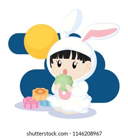 Bunny Hood Girl Holding Moon cake