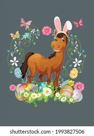 Bunny Horse Happy Easter Day Lover Egg Hunt Lovely Cute design vector illustration for use in design and print poster canvas