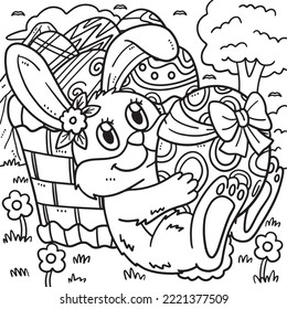 Bunny Hugging Easter Egg Coloring Page for Kids